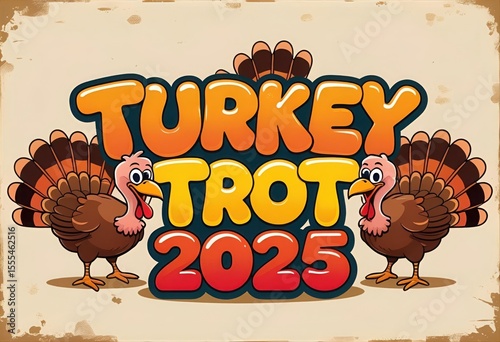 Colorful Cartoon Turkeys with Playful Letters for Turkey Trot 2025 Event