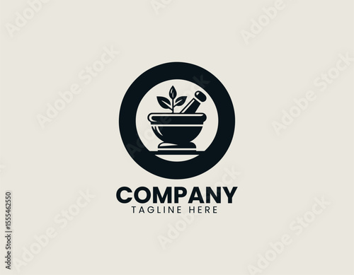 Classic Mortar and Pestle Traditional Medicine Ancient Healing Vector Logo Design