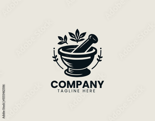 Classic Mortar and Pestle Traditional Medicine Ancient Healing Vector Logo Design
