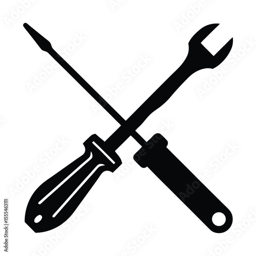 Stylized crossed silhouette of a screwdriver and pliers a classic tool combination for manual labor and diy projects