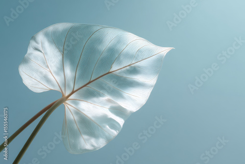 minimalistic depiction of single tropical leaf focusing on its intricate internal veins