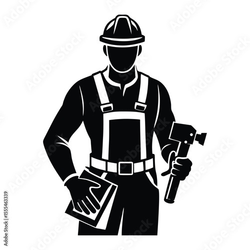 Silhouette of a skilled builder or handyman confidently holding a well equipped toolbelt ready for construction or repair tasks