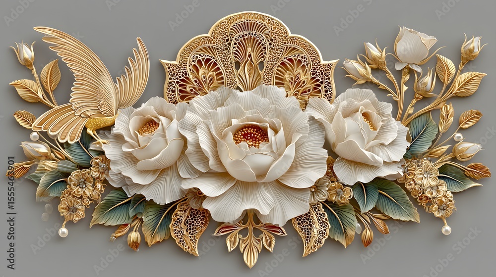 custom made wallpaper toronto digitalOrnamental floral carving with majestic roses high resolution Wallpaper