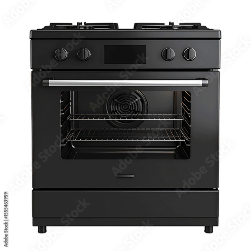 3D black oven icon isolated on transparent background. PNG