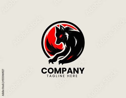 Vector logo of prowling wild wolf moving stealthily in natural wilderness setting