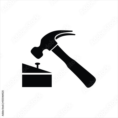 Vector Hammer Silhouette Icon Isolated on White Background	