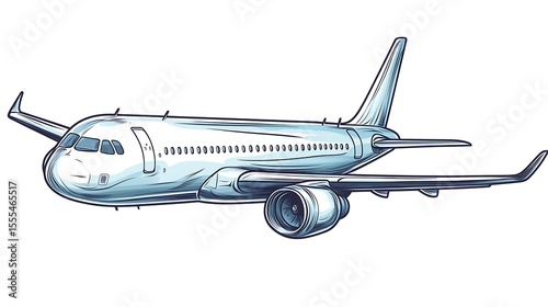 High-quality vector line drawing of commercial aircraft isolated on white background perfect for manuals, posters, and branding