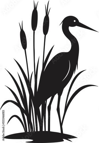 Elegant silhouette of a heron in a marsh habitat