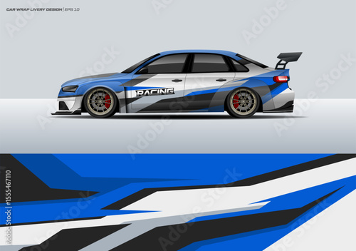 Sporty Racing Car wrap livery design. Abstract racing and sport background for car livery.