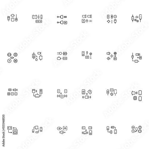 Modern Minimalist Audio Connection Icons:  Wireless & Wired Device Symbols for Digital Media.