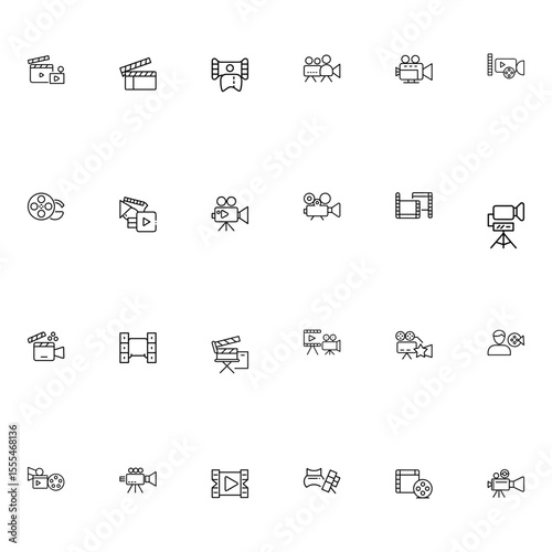 Filmmaking Icon Set: Minimalist Line Art Style, Clean and Modern Design, Video Production Graphics.