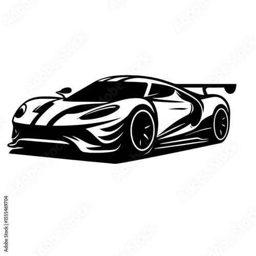 Black and white silhouette vector of a sports car on white background