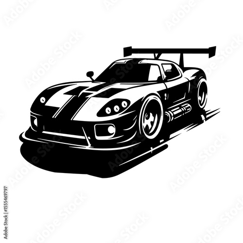 Black and white silhouette vector of a sports car on white background