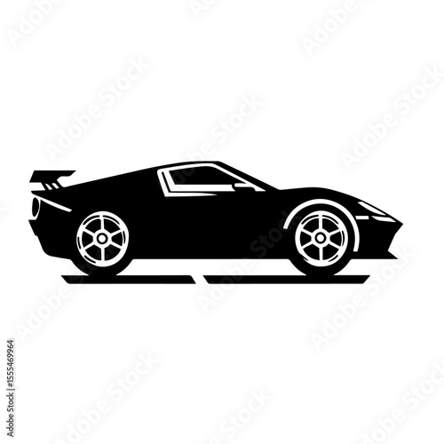 Black and white silhouette vector of a sports car on white background