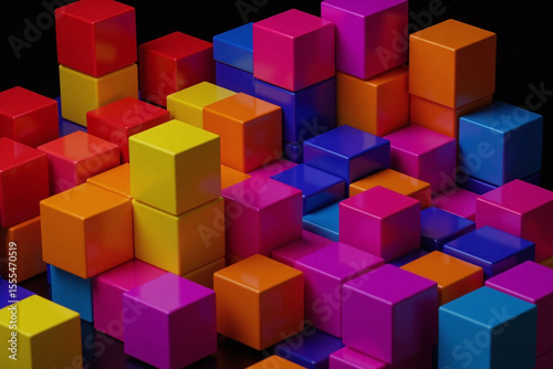 bunch of colorful cubes that are in the middle of a room