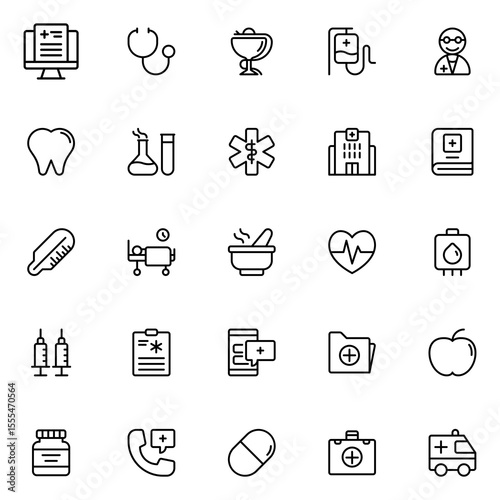 Collection of Basic Medicare Related Vector Line Icons. Contains Icons like Ambulance, Doctor, Hospital, Medicine and more. Editable stroke. 48x48 pixels