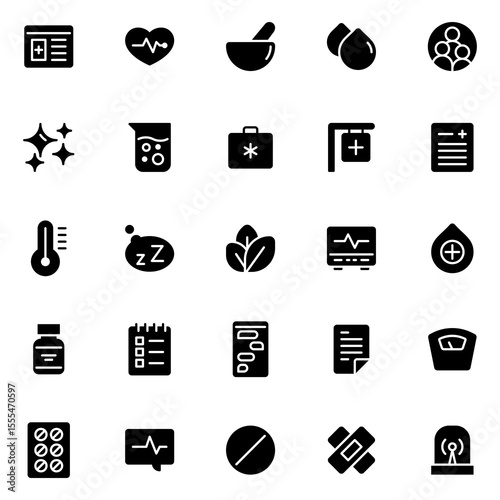 Collection of Basic Medicare Related Vector Solid Icons. Contains Icons like Ambulance, Doctor, Hospital, Medicine and more. Editable stroke. 48x48 pixels