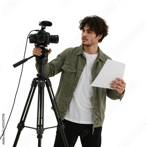 Videographer operating a professional camera on a tripod