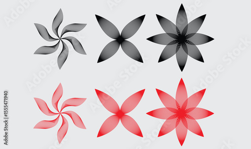 Abstract Floral Designs Elegant Red and Gray Flower Illustrations