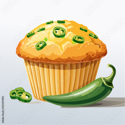 Spicy Jalapeno Muffin with Whole and Sliced Peppers, a Savory Treat