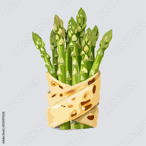 Artistic Asparagus Bundle Wrapped in Perforated Parchment Paper Illustration