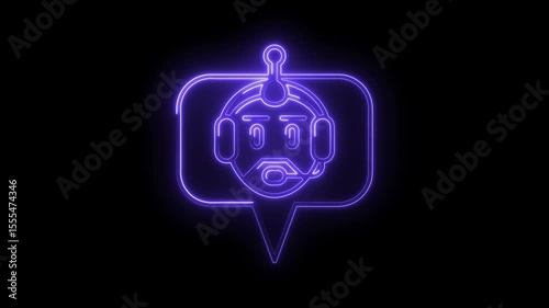Neon style customer support chatbot icon animated glow effect on black background