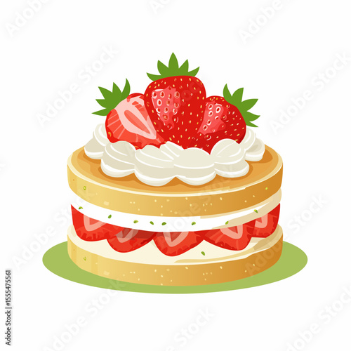 Delicious strawberry shortcake with whipped cream and sliced strawberries