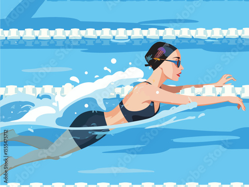  Active healthy strong young woman, girl swimmer swimming pool, glasses, sport swim suit water, finish, competition, training fitness club, gym, workout