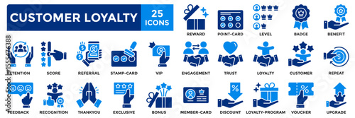 Customer loyalty icon collection set.Containing feedback, reward, Discount, bonus, voucher, benefit icon. Simple flat vector illustration.
