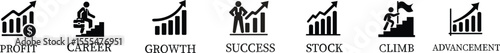 Growth icon set.Containing performance, gain, improvement, grow, chart, increase, evolution and development icon.Increase and Decrease Line Icon.Vector illustration.