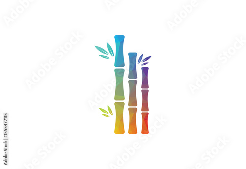 Colour Low Poly with Bamboo logo design, Vector design Concept