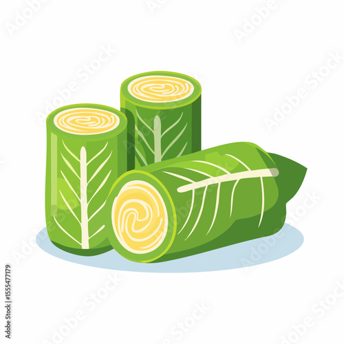 Three stylized cabbage rolls with visible cross-sections and leaf vein patterns