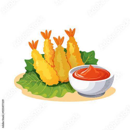 Crispy Tempura Shrimp with Spicy Dipping Sauce on Fresh Green Lettuce