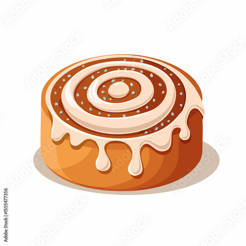 Cartoon Cinnamon Roll with Cream Cheese Frosting and Sprinkles Illustration