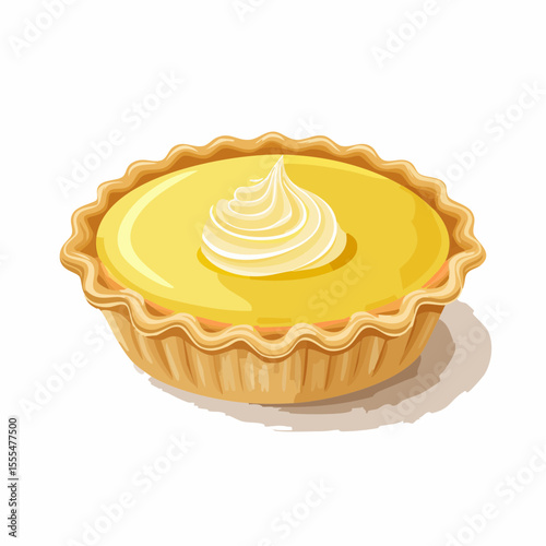 Cartoon Lemon Tart with Swirled Meringue Topping and Fluted Crust Detail