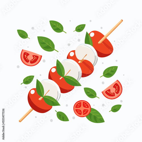 Caprese Skewer with Basil Leaves and Tomato Slices, a Culinary Delight