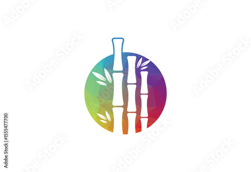 Colour Low Poly with Bamboo logo design, Vector design Concept