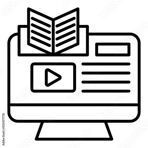 Digital Learning Outline Icon Vector Illustration