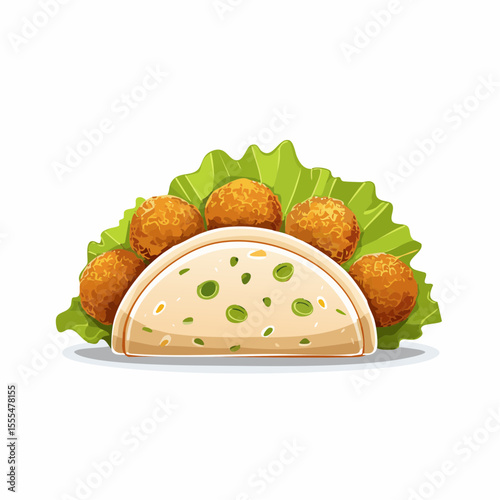 Cartoon Falafel Wrap with Lettuce and Creamy Sauce Illustration