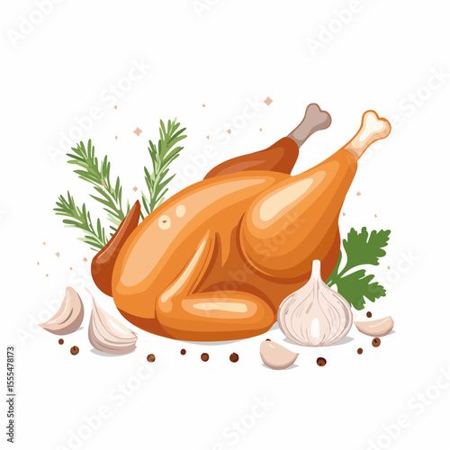 Golden Roasted Chicken with Rosemary, Parsley, Garlic, and Pepper Arrangement