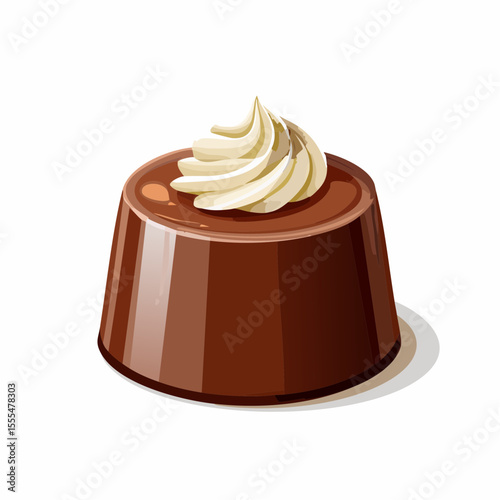 Stylized Chocolate Dessert with Swirled Cream Topping and Blue Accent