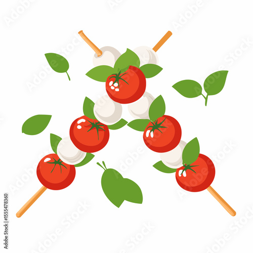 Caprese Skewers with Basil Leaves: Fresh Tomato, Mozzarella, and Herb Arrangement