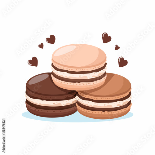 Stacked macarons with chocolate hearts: A delicious trio of flavors and affection