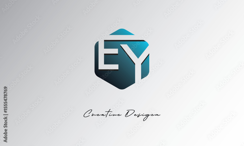 Obraz premium EY Creative Polygon Logo – Modern Negative Space Letter mark with Geometric Hexagon Shape for Futuristic Branding, Corporate Identity & Tech Design