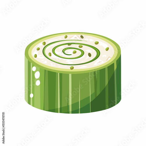 Stylized Cucumber Roll with Creamy Filling and Green Pea Accents