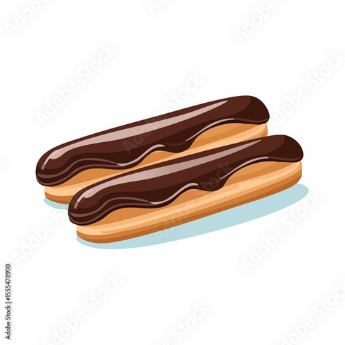 Two Delicious Eclairs with Glossy Chocolate Icing, Pastry Perfection