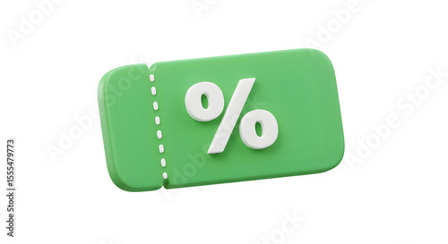 Green 3D Discount Voucher Icon - Instant Savings Coupon, Isolated on White or Transparent Background