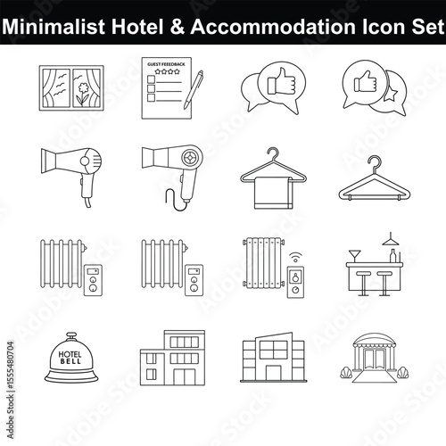  Minimalist Hotel and Accommodation Icons Line Art Travel Symbol Pack