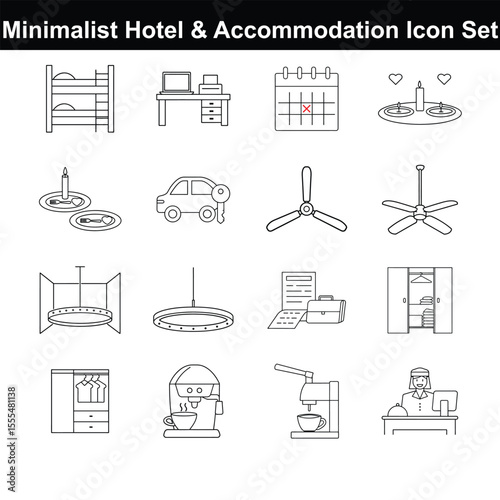  Minimalist Hotel and Accommodation Icons Line Art Travel Symbol Pack