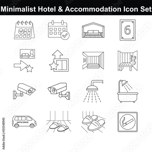  Minimalist Hotel and Accommodation Icons Line Art Travel Symbol Pack